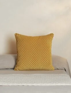 Hi-Lo Checker Velvet Pillow By Sarah Sherman Samuel -Lulu Andgeorgia Shop Hi LoCheckerPillow GoldenrodbySarahShermanSamuel A0655790B StudioLifestyle