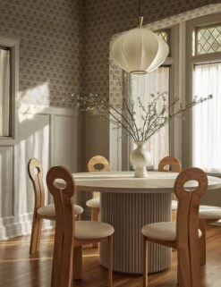 Janna Grasscloth Wallpaper By Sarah Sherman Samuel -Lulu Andgeorgia Shop Lulu and Georgia 14 DiningRoom2 2048 Lifestyle Janawallpaper Whitdiningchair ardenpendant