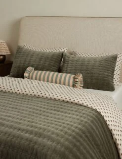 Amaroso Linen Ruffle Bolster Pillow -Lulu Andgeorgia Shop Lulu and Georgia LitaLinenPillow BlushandJade Bolster A0658634 1743 Lifestyle