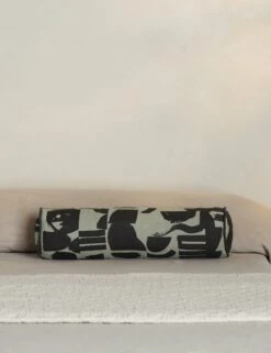Organic Shapes Linen Bolster Pillow By Sarah Sherman Samuel -Lulu Andgeorgia Shop OrganicShapesLinenBolsterPillow KhakiandBlackbySarahShermanSamuel A0656013B 2146 StudioLifestyle