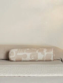 Organic Shapes Linen Bolster Pillow By Sarah Sherman Samuel -Lulu Andgeorgia Shop OrganicShapesLinenBolsterPillow TaupeandIvorybySarahShermanSamuel A0656012B 2152 StudioLifestyle